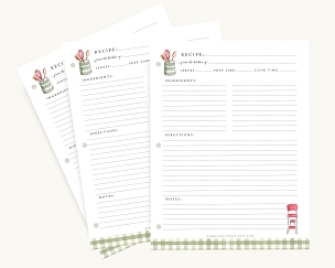 Recipe Binder Filler Paper - Retro Kitchen - sage green